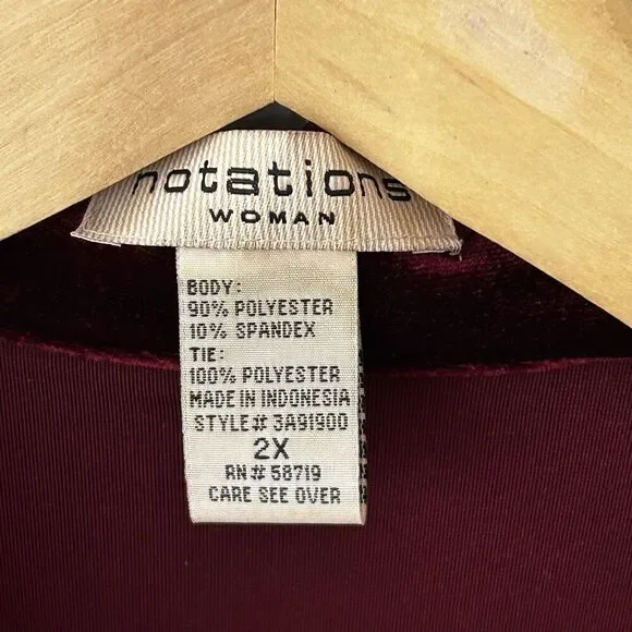 Women's Velvet Tie Front Topper Jacket Size 2x Cranberry Red Notations Holiday - Picture 5 of 8